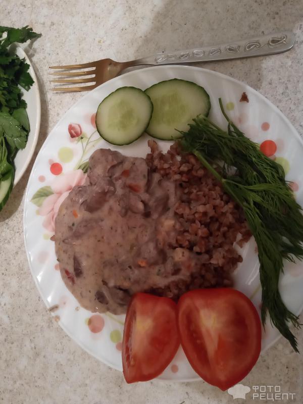 Печень куриная с гречкой фото