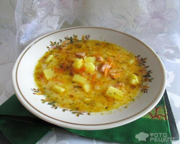Сырный суп с сосисками фото