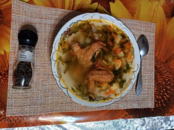 Суп из консервированного нута с копчеными куриными крылышками фото