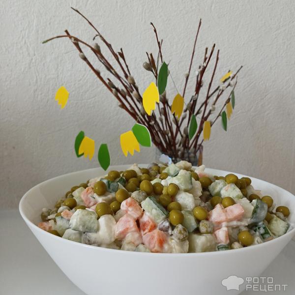 Салат Постный Оливье с грибами и свежими огурцами фото