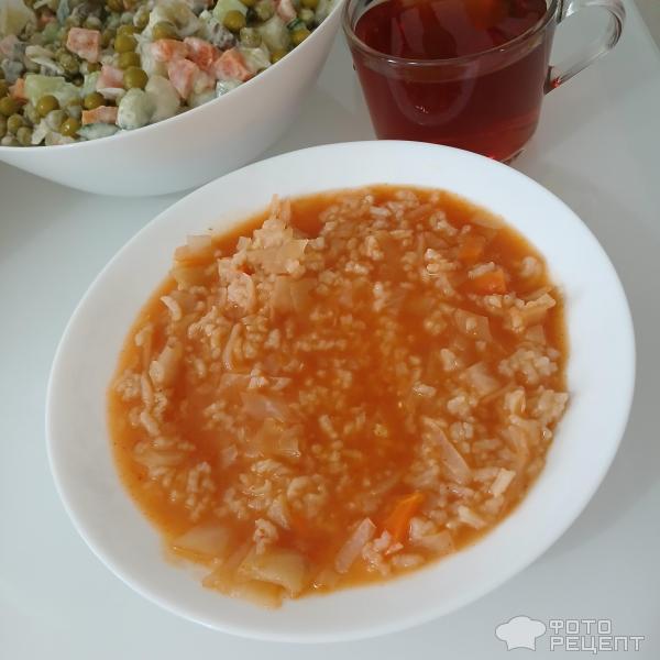 Постные томатные щи с рисом на грибном бульоне фото