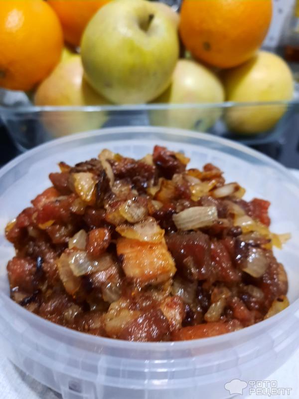 Бульбяная кишка со шкварками и жареным луком. Картофельная колбаса