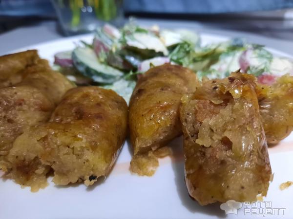 Бульбяная кишка со шкварками и жареным луком. Картофельная колбаса