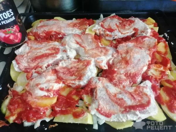 Свинина, запеченная в духовке с рисом и овощами фото