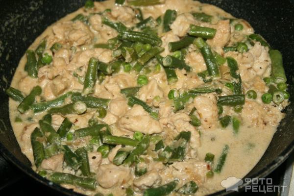 Спагетти в сливочном соусе с куриным филе