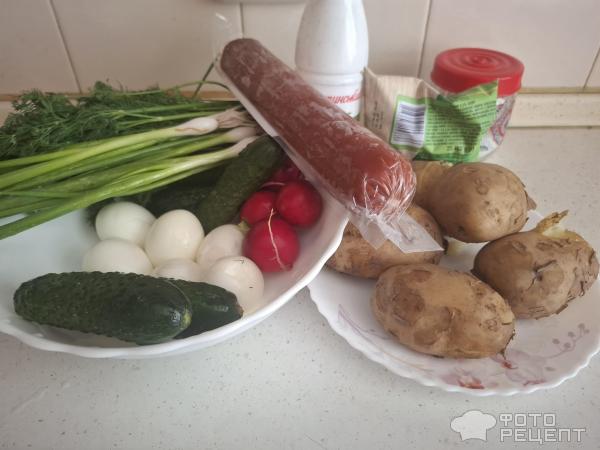 Окрошка с колбасой фото
