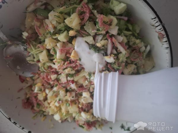 Окрошка с колбасой фото