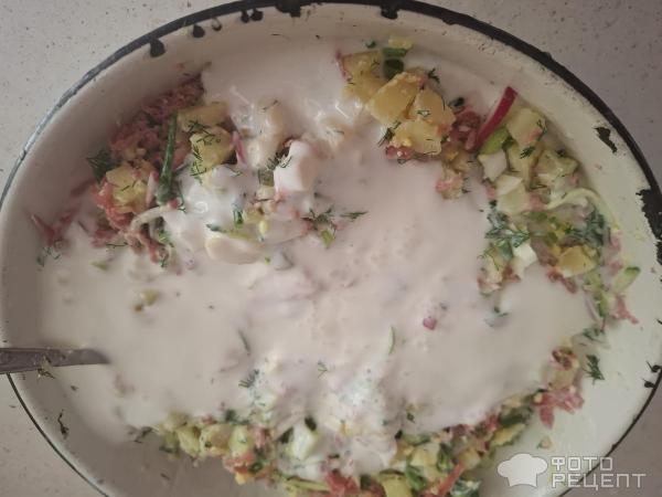 Окрошка с колбасой фото
