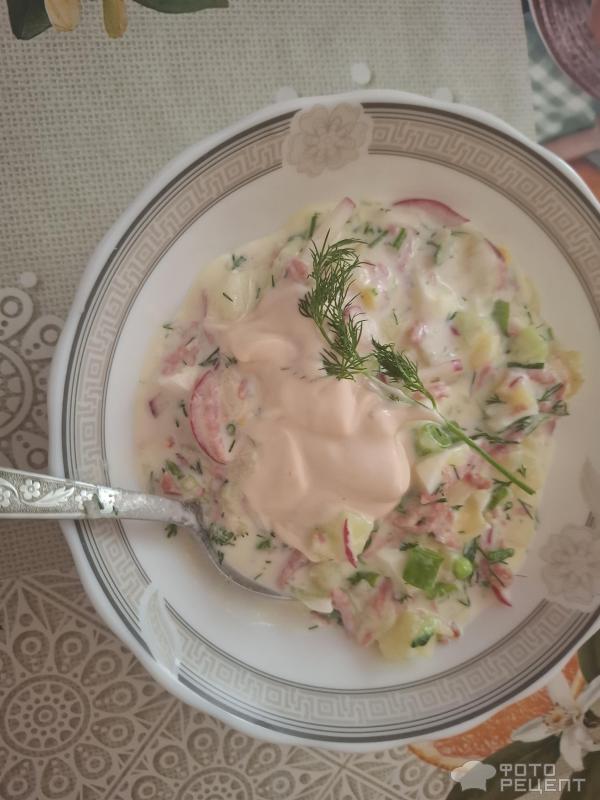 Окрошка с колбасой фото