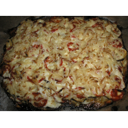 Рецепт: Курица под шапкой из баклажан, томатов и картофеля