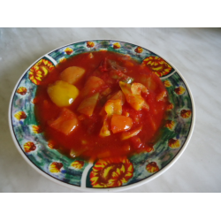 Рецепт: Лечо на основе томатного сока, приготовленного в домашних условиях