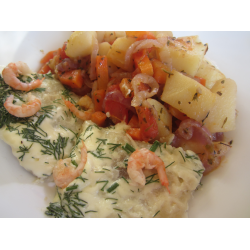 Рецепт: Филе тилапии с креветками в сырно-сметанном соусе