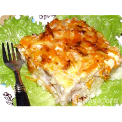 Рецепт: Филе минтая, запеченное с овощами и сыром
