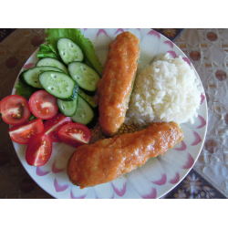 Рецепт: Фаршированные кабачки курицей "Лодочки" с овощным соусом
