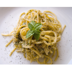 Рецепт: Спагетти с песто, шампиньонами и индейкой