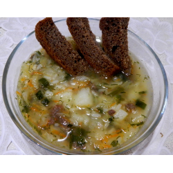 Рецепт: Быстрый суп с рисом, капустой и тушенкой