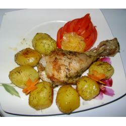 Рецепт: Картофель запеченый с окорочком "Гнездо курицы"