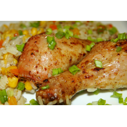 Рецепт: Запеченные куриные ножки с рисом и овощами