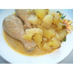 Рецепт: Тушеный картофель с куриными ножками
