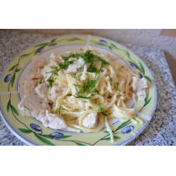 Рецепт: Спагетти с курицей и грибами в сливках