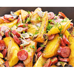 Рецепт: Картофель с охотничьими колбасками