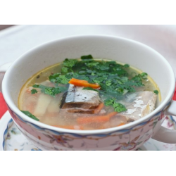 Рецепт: Рыбный суп с остатками сазана с перловой крупой