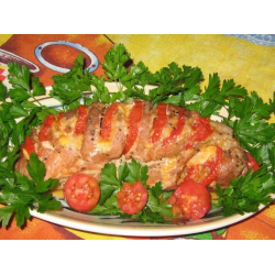 Рецепт: Мясо "Гармошка" с перцем и кабачком
