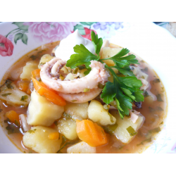 Рецепт: Тушеный картофель с морепродуктами