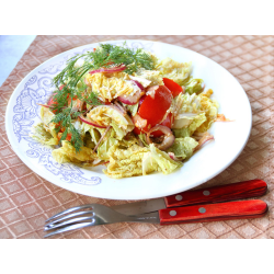 Рецепт: Салат из курицы, помидоров, огурцов и пекинской капусты