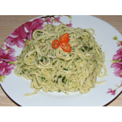 Рецепт: Спагетти с копченой грудинкой