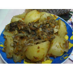 Рецепт: Запеченный картофель с потрашками утки в рукаве