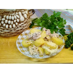 Рецепт: Томленая картошка с молоком и мясом