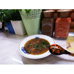 Рецепт: Суп с зеленой чечевицей и консервированным рубцом