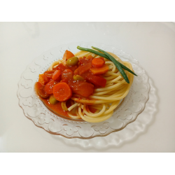 Рецепт: Овощная подлива с оливками и разноцветными помидорами черри